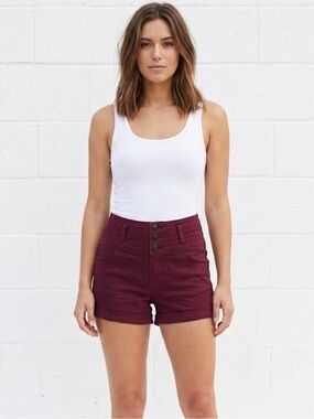 Mossimo High‑Waisted Button‑Front Shorts – Size 2/26 | Y2K Red Summer Festival